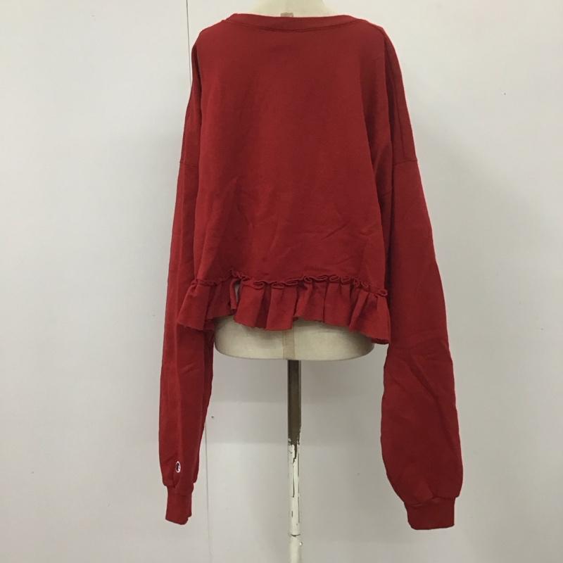 古着 USED トレーナー 長袖 Champion スウェット リメイク フリル 裏起毛 XL プリント 赤 / レッド / レディース USED 古着 中古 10113777