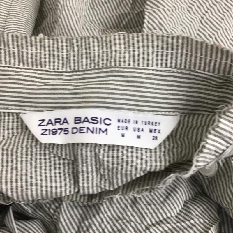 ザラベーシック ZARA BASIC カットソー 半袖 ノースリーブシャツ ストライプシャツ 前開きシャツ M ストライプ カーキ / カーキ / レディース USED 古着 中古 10117830