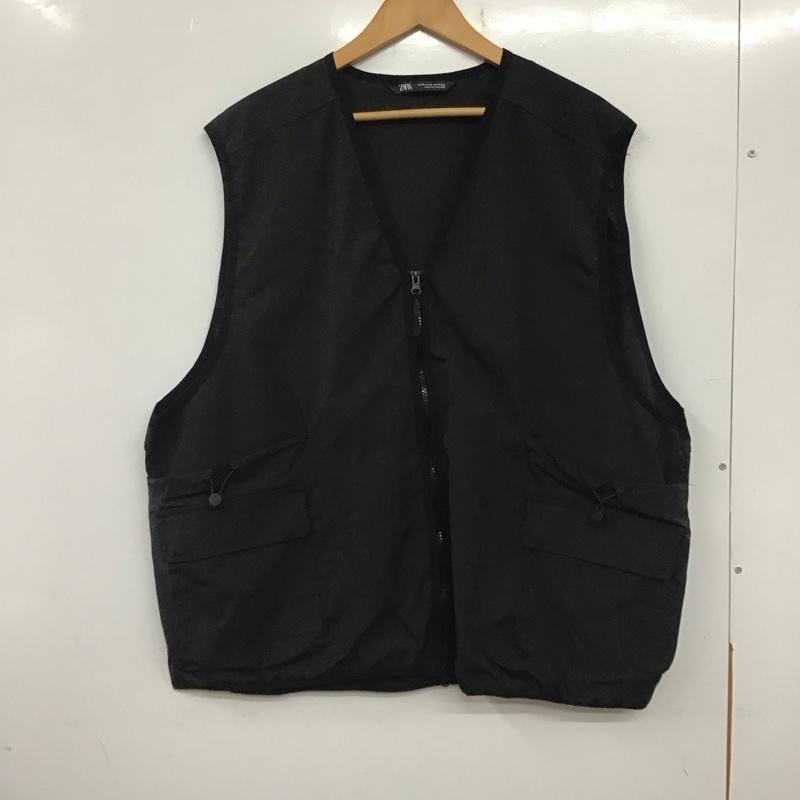 ザラ ZARA ベスト ベスト ジップアップベスト ノースリーブカットソー アウター XL 無地 黒 / ブラック / メンズ USED 古着 中古 10137634
