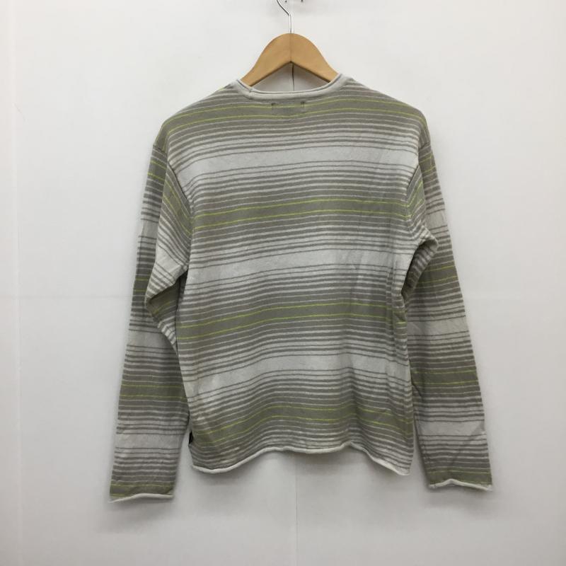 ステューシー STUSSY ニット、セーター 長袖 117203 3AW STUSSY HORIZONTAL STRIPE SWEATER WOOL KNIT L ボーダー柄 灰 / グレー / X ベージュ / ベージュ / X 黄緑 / イエローグリーン / メンズ USED 古着 中古 10136990