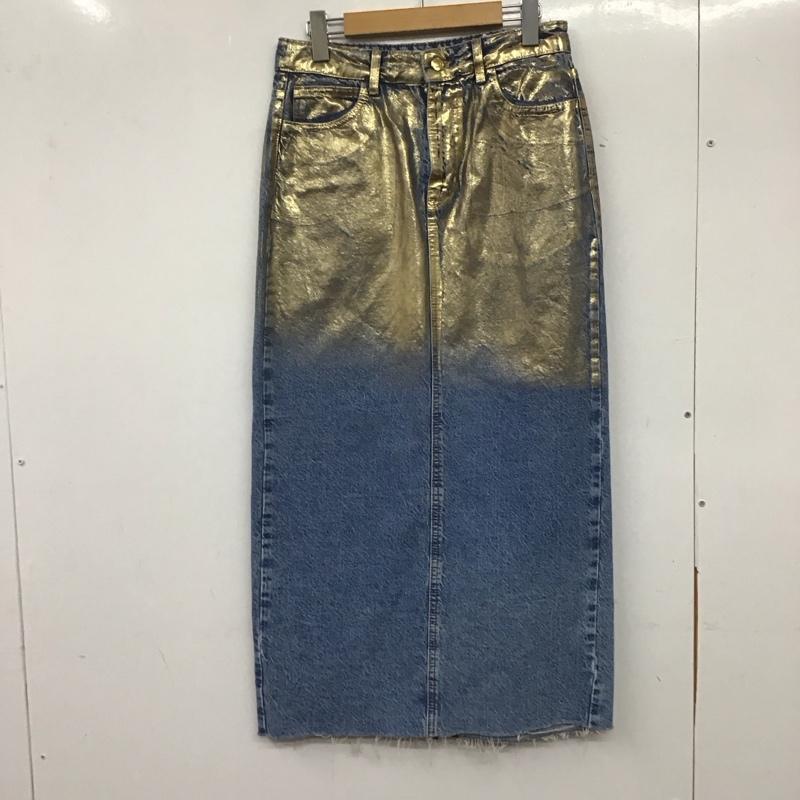 ザラ ZARA スカート ロングスカート デニム バックスリット S 無地 青 / ブルー / X 金 / ゴールド / レディース USED 古着 中古 10139249