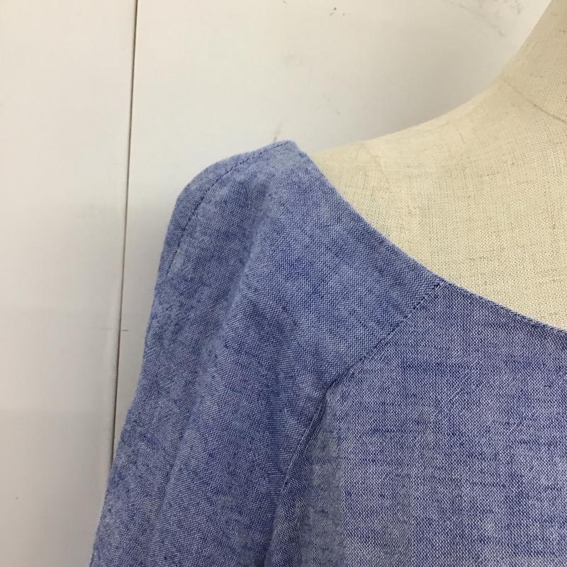 ザラベーシック ZARA BASIC カットソー 七分袖 3666 059 400 コットン リネン フレアスリーブ M 無地 青 / ブルー / レディース USED 古着 中古 10117705
