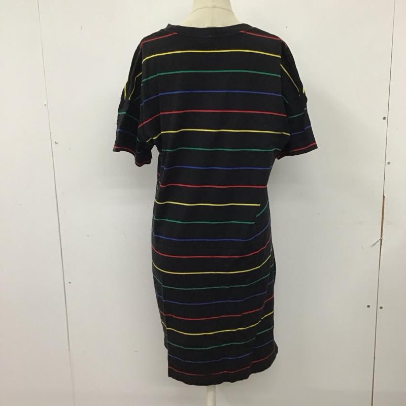 エックスガール X-girl ワンピース ひざ丈スカート 105201041011 MULTI STRIPED HS TEE DRESS マルチボーダー カットソー M ロゴ、文字 黒 / ブラック / レディース USED 古着 中古 10116190