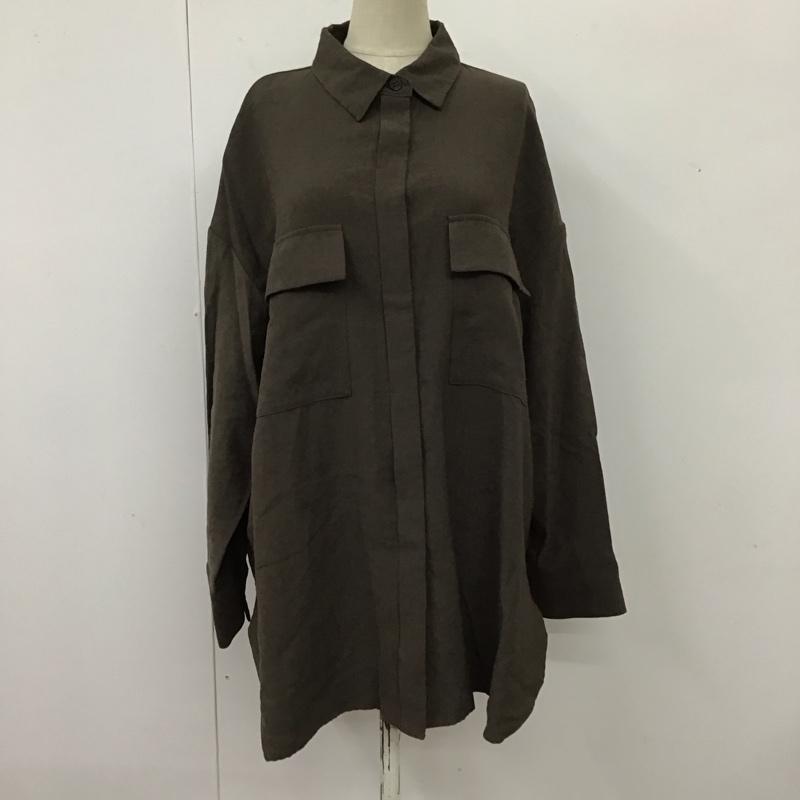 オペークドットクリップ OPAQUE.CLIP シャツ、ブラウス 長袖 637-82024 ドレープツイル リラクシーシャツジャケット L 無地 ダークブラウン / ダークブラウン / レディース USED 古着 中古 10117712