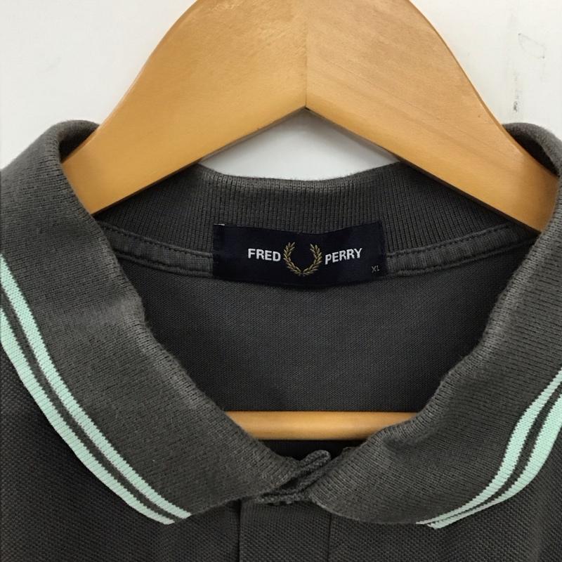 フレッドペリー FRED PERRY ポロシャツ 半袖 半袖ポロシャツ カラーシャツ 半袖カットソー XL ロゴ、文字 灰 / グレー / メンズ USED 古着 中古 10133197