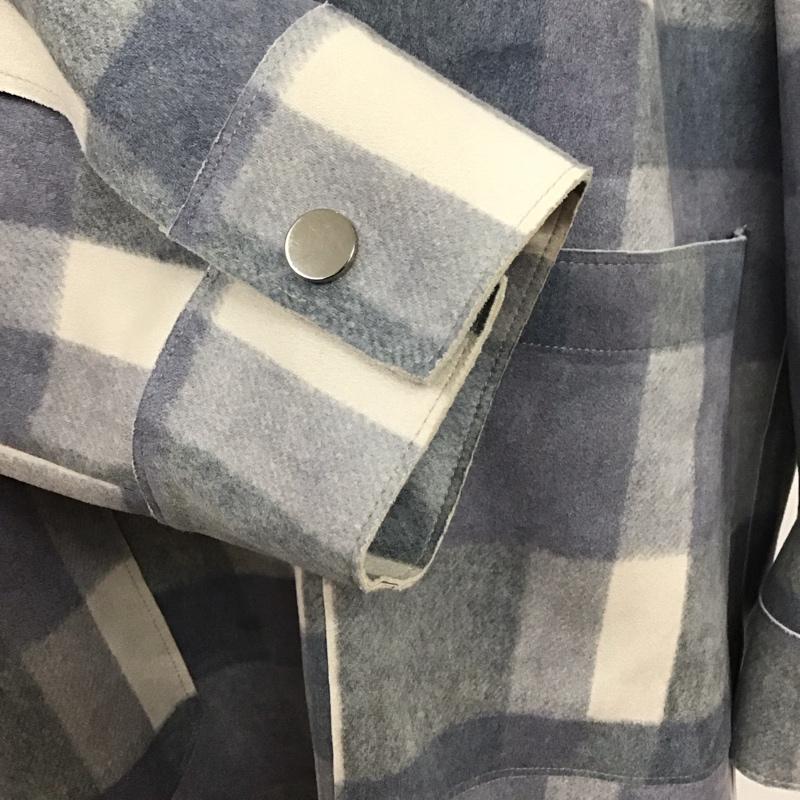 ザラ ZARA ジャケット、上着 ジャケット、ブレザー 7901 122 044 シャツジャケット ロング丈 M チェック 白 / ホワイト / X 灰 / グレー / X 水色 / ライトブルー / レディース USED 古着 中古 10107955