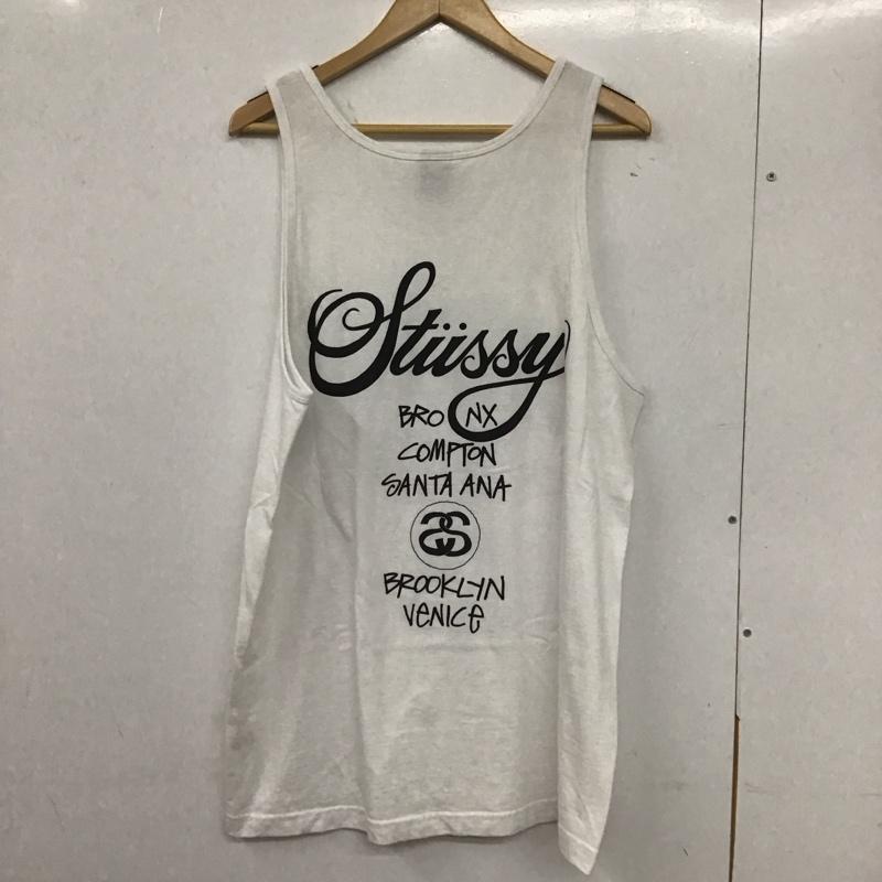 ステューシー STUSSY カットソー 半袖 タンクトップ ノースリーブカットソー クルーネック L ロゴ、文字 白 / ホワイト / メンズ USED 古着 中古 10133108
