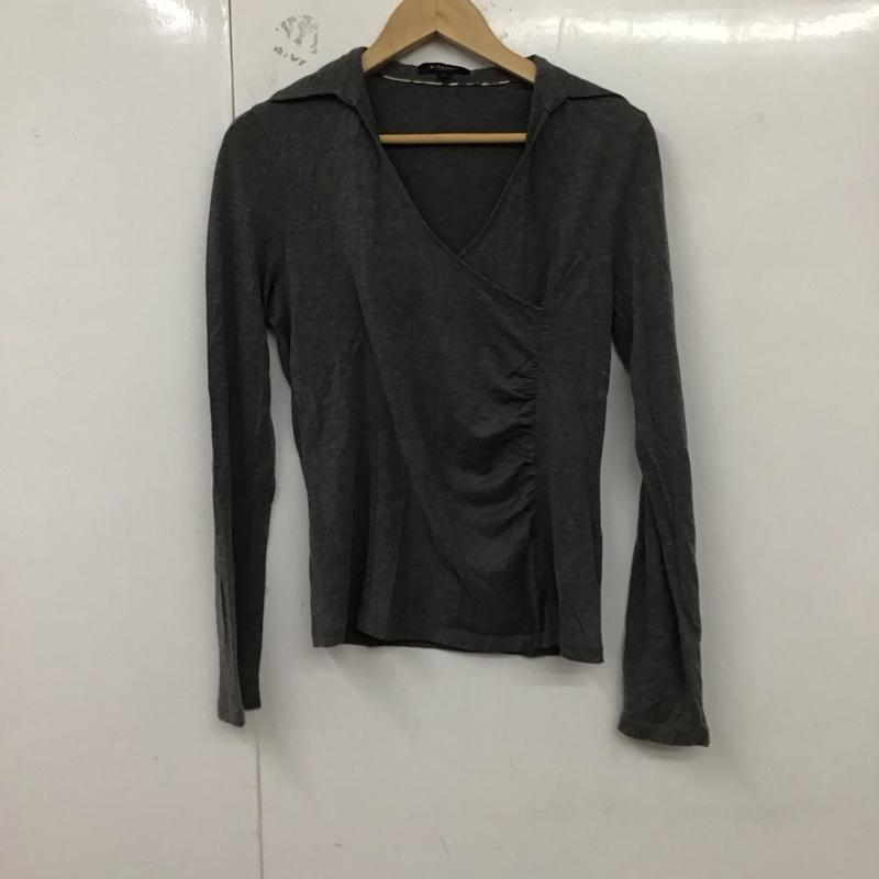 バーバリーロンドン Burberry London カットソー 長袖 FA072-638-06 カシュクール 襟付き 2 ワンポイント 灰 / グレー / レディース USED 古着 中古 10129210