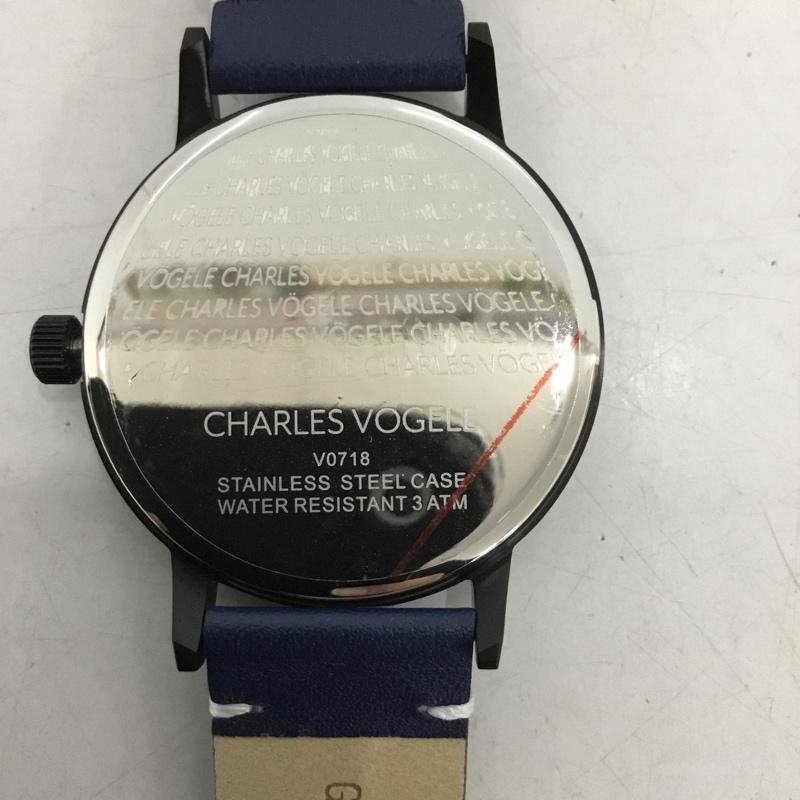 シャルルホーゲル CHARLESVOGELE 腕時計 アナログ(クォーツ式) V0718 レザーベルト カレンダー ロゴ、文字 銀 / シルバー / X 黒 / ブラック / メンズ USED 古着 中古 10135176