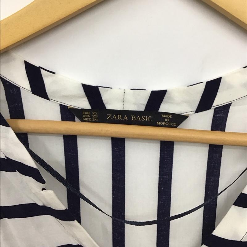 ザラベーシック ZARA BASIC カットソー 七分袖 XS ボーダー柄 白 / ホワイト / X 紺 / ネイビー / レディース USED 古着 中古 10130387
