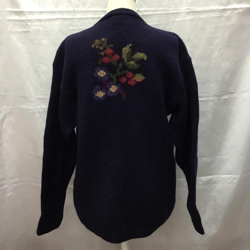 古着 USED カーディガン 長袖 ウール クルーネック M 花柄 紺 / ネイビー / レディース USED 古着 中古 10107295