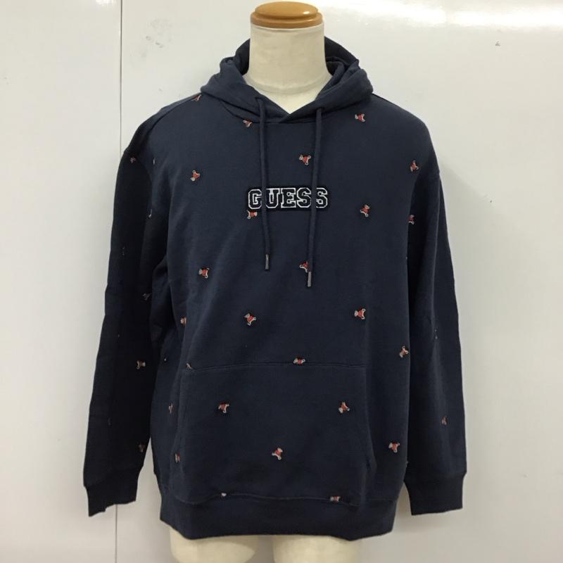 ゲス Guess パーカー 長袖 長袖パーカー フード付きパーカー プリントスウェット トレーナー M ロゴ、文字 紺 / ネイビー /  メンズ USED 古着 中古 10120627