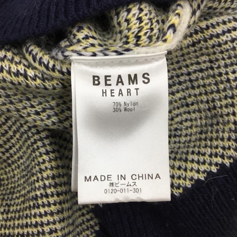 ビームス ハート BEAMS HEART ニット、セーター 長袖 モックネック チェック 白 / ホワイト / X 黄 / イエロー / X 紺 / ネイビー / レディース USED 古着 中古 10118372