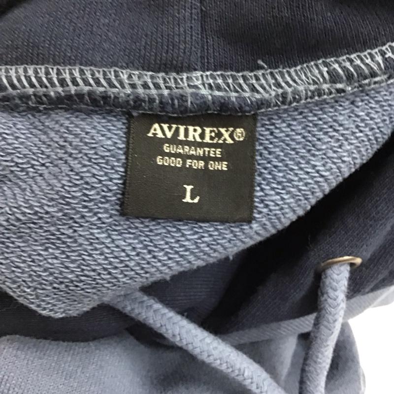 アヴィレックス AVIREX パーカー 長袖 長袖パーカー フード付きパーカー プリントスウェット トレーナー L ロゴ、文字 紺 / ネイビー /  メンズ USED 古着 中古 10120619