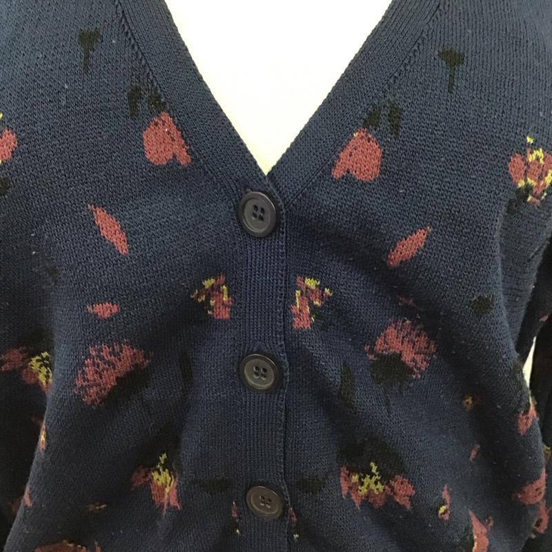 ザラ ZARA カーディガン 長袖 長袖カーディガン 長袖カットソー ノーカラージャケット 前開カーディガン L プリント 紺 / ネイビー / レディース USED 古着 中古 10124344