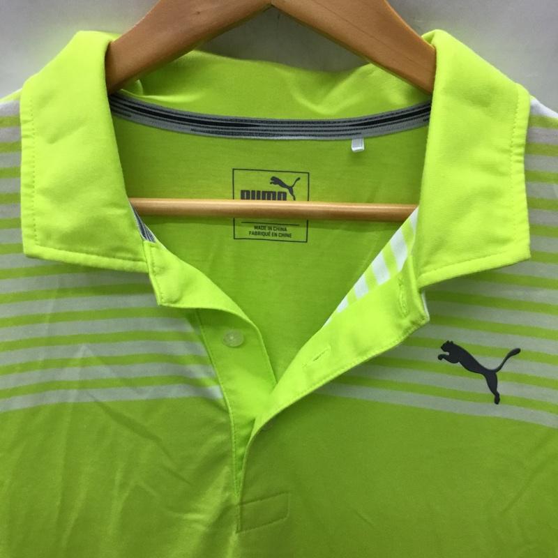 プーマ PUMA ポロシャツ 半袖 スポーツウェア M ワンポイント 黄緑 / イエローグリーン / X 白 / ホワイト / メンズ USED 古着 中古 10119307