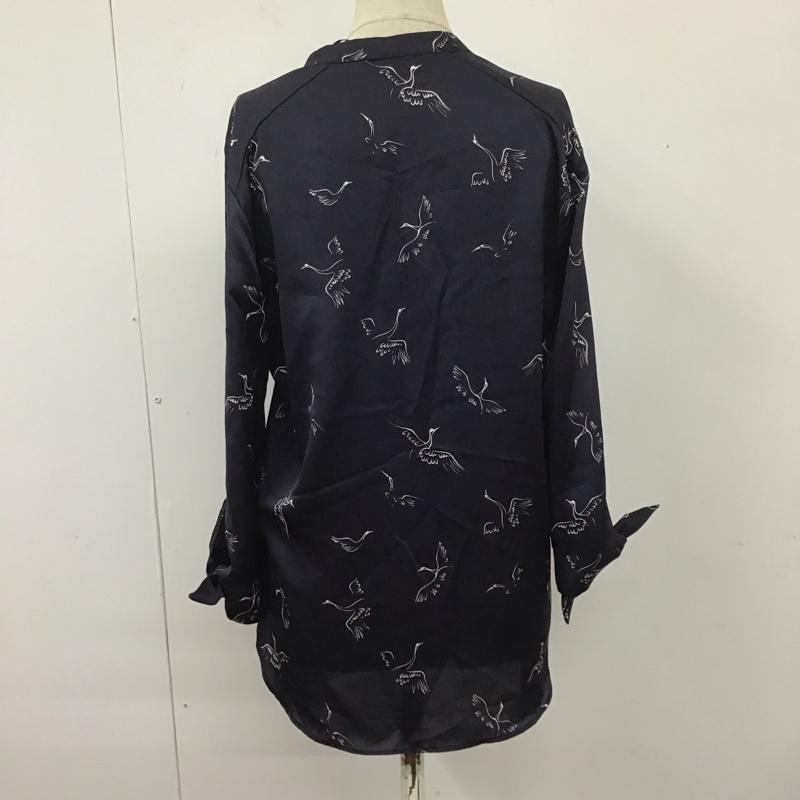 ザラベーシック ZARA BASIC カットソー 七分袖 ノーカラー スキッパー 鳥 XS 総柄 紺 / ネイビー /  レディース USED 古着 中古 10114105