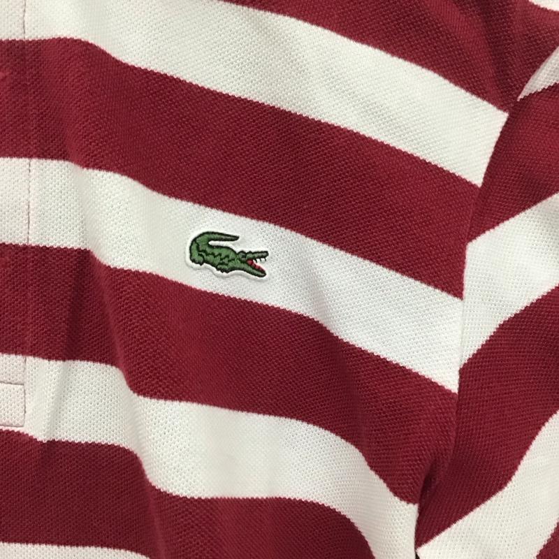 ラコステ LACOSTE ポロシャツ 半袖 半袖ポロシャツ 半袖カットソー カラーシャツ 3 ボーダー柄 白 / ホワイト / X えんじ / ワインレッド / メンズ USED 古着 中古 10130147