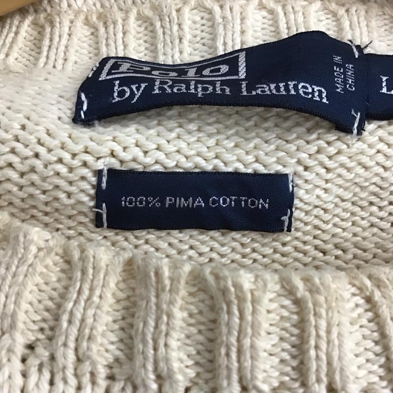 ポロバイラルフローレン Polo by RALPH LAUREN ニット、セーター 長袖 長袖ニットカットソー クルーネック セーター L ロゴ、文字 白 / ホワイト / メンズ USED 古着 中古 10140145