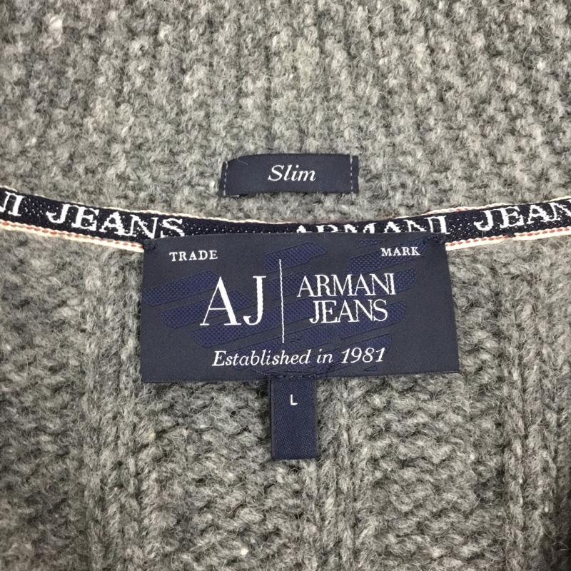 アルマーニジーンズ ARMANI JEANS カーディガン 長袖 長袖ニットカーディガン 前ボタン カラーニットカーディガン L 無地 灰 / グレー / メンズ USED 古着 中古 10121507