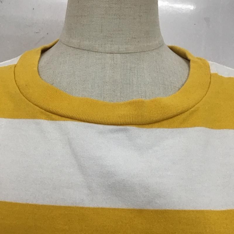 チャンピオン Champion Tシャツ 七分袖 M ボーダー柄 白 / ホワイト / X 黄 / イエロー / レディース USED 古着 中古 10108135
