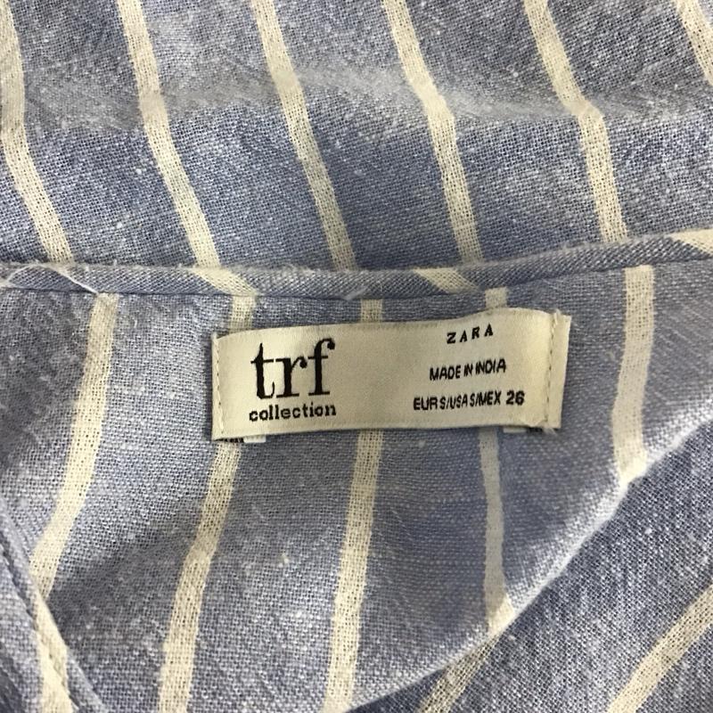 ザラティーアールエフ ZARA TRF カットソー 七分袖 ベルト付き 裾レース S ストライプ 水色 / ライトブルー / X 白 / ホワイト /  レディース USED 古着 中古 10112001