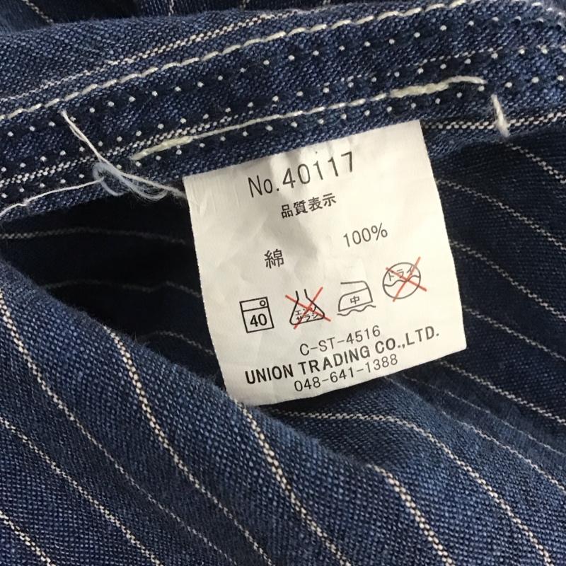 ナッカード KNACKERED シャツ、ブラウス 長袖 40117 バックプリント ロゴ ワークシャツ M ストライプ 紺 / ネイビー / メンズ USED 古着 中古 10107041