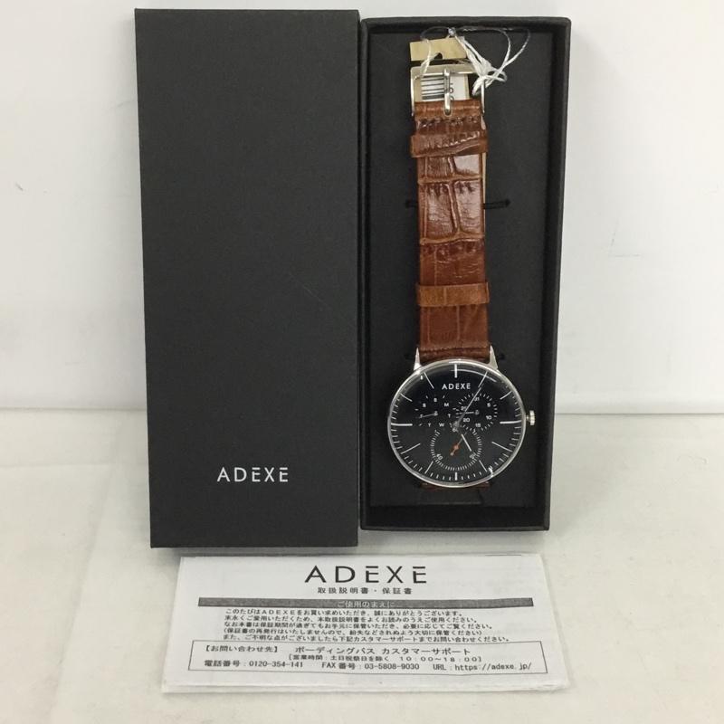 アデクス ADEXE 腕時計 アナログ(クォーツ式) 1868A-04 レザーバンド 箱有 ロゴ、文字 茶 / ブラウン / X 黒 / ブラック / メンズ USED 古着 中古 10135059