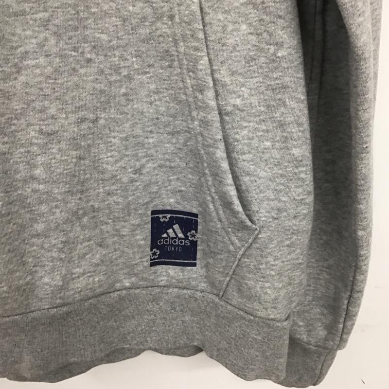 アディダス adidas ポロシャツ 長袖 長袖パーカー プルオーバーパーカー スウェット M ロゴ、文字 灰 / グレー / メンズ USED 古着 中古 10133712