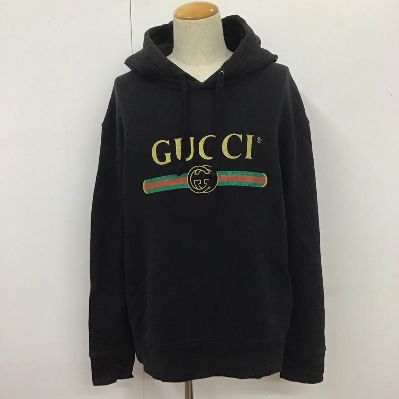 グッチ GUCCI パーカー 長袖 長袖パーカー フード付きパーカー プリントスウェット トレーナー M プリント 黒 / ブラック / メンズ USED 古着 中古 10110413