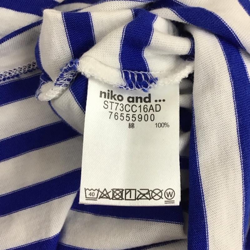 ニコアンド niko and... カットソー 半袖 半袖カットソー プリントTシャツ クルーネックカットソー L ボーダー柄 白 / ホワイト / X 青 / ブルー / レディース USED 古着 中古 10114332