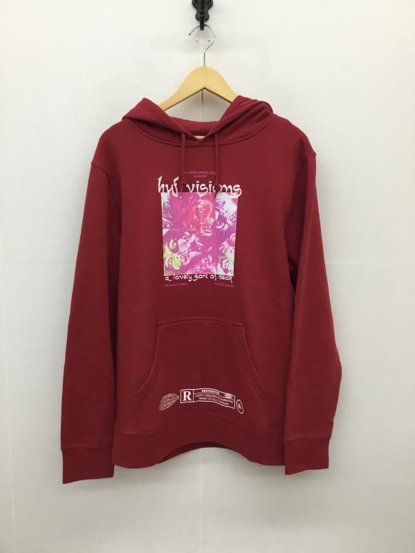 ハフ HUF パーカー 長袖 HUF プルオーバーパーカー L プリント 赤 / レッド / メンズ USED 古着 中古 10127172