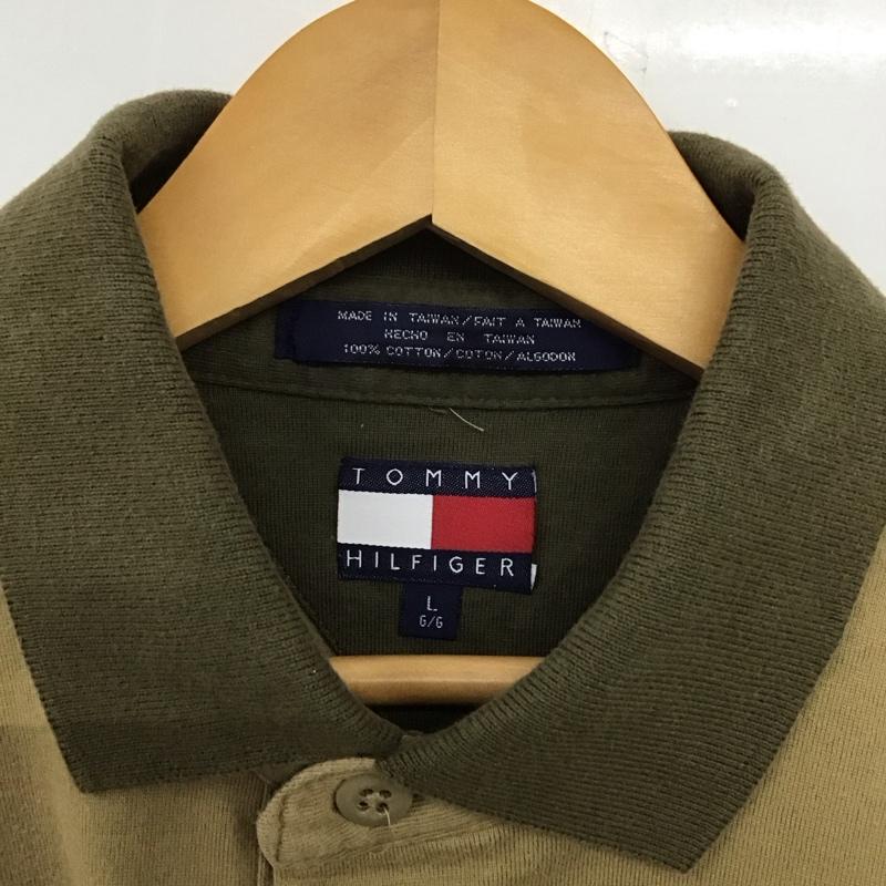 トミーヒルフィガー TOMMY HILFIGER ポロシャツ 長袖 長袖ポロシャツ 長袖カットソー カラーシャツ 90s L 無地 ベージュ / ベージュ / メンズ USED 古着 中古 10132310