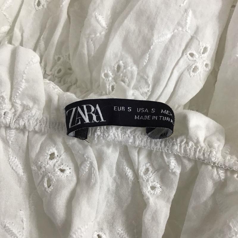 ザラ ZARA カットソー 半袖 3564 103 250 オフショルダー ギャザー S 刺繍 白 / ホワイト / レディース USED 古着 中古 10121089
