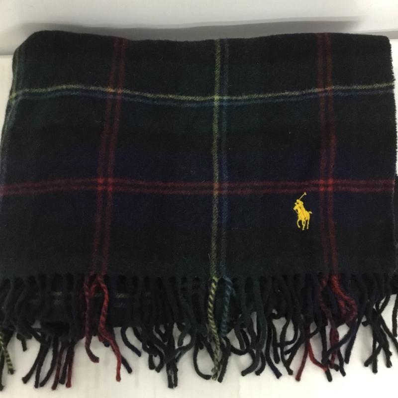 ラルフローレン RALPHLAUREN マフラー マフラー ストール ひざ掛け フリンジ チェック ウール ワイド ワンポイント マルチカラー / マルチカラー / レディース USED 古着 中古 10123634