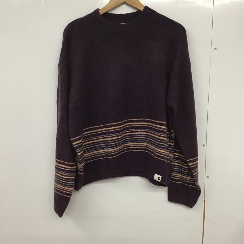 カーハート Carhartt ニット、セーター 長袖 長袖ニットカットソー クルーネック セーター M ボーダー柄 紫 / パープル / メンズ USED 古着 中古 10132234