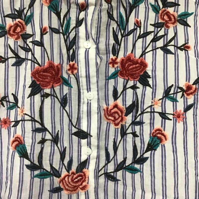 ザラベーシック ZARA BASIC ワンピース ひざ丈スカート L ストライプ X 刺繍 白 / ホワイト / X 水色 / ライトブルー / レディース USED 古着 中古 10134598