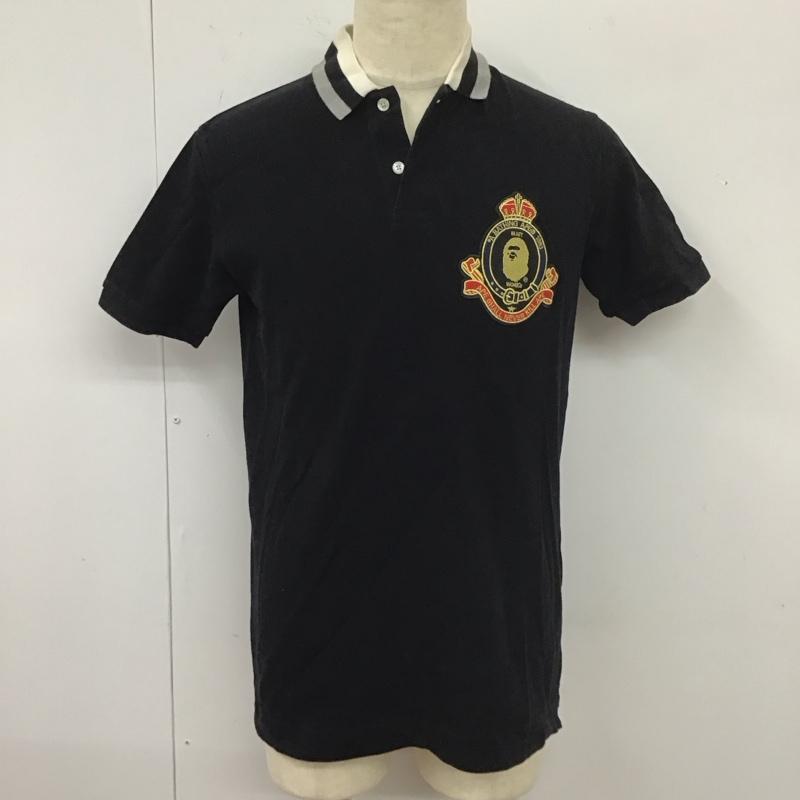 アベイシングエイプ A BATHING APE ポロシャツ 半袖 半袖ポロシャツ カラーシャツカットソー 半袖カットソー M ロゴ、文字 黒 / ブラック /  メンズ USED 古着 中古 10112085