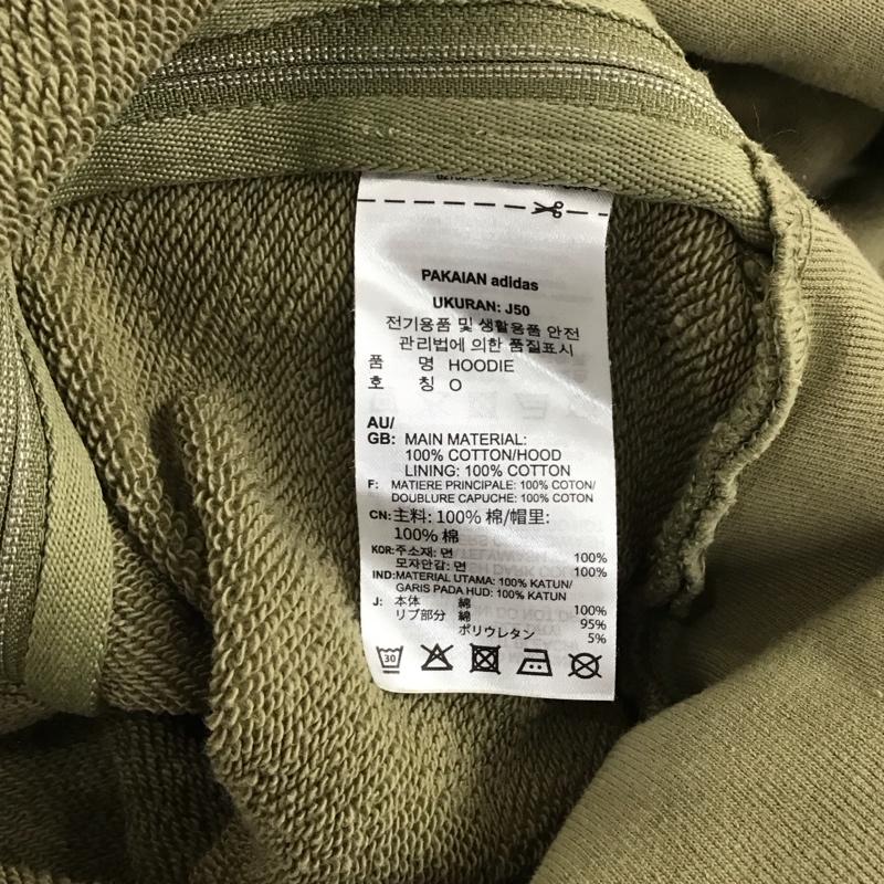 アディダス adidas パーカー 長袖 HG6658 サイドファスナー プルオーバー スウェット ロゴ、文字 カーキ / カーキ / レディース USED 古着 中古 10120605
