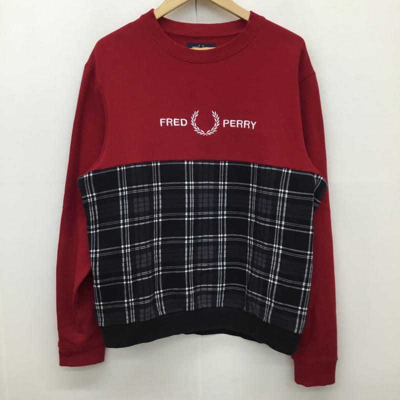 フレッドペリー FRED PERRY トレーナー 長袖 L チェック 赤 / レッド / メンズ USED 古着 中古 10135125