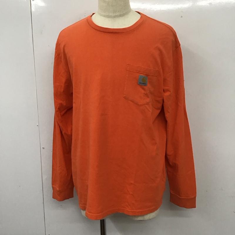 カーハート Carhartt カットソー 長袖 長袖カットソー クルーネックカットソー ロングスリーブカットソー プリントTシャツ XL ロゴ、文字 橙 / オレンジ /  メンズ USED 古着 中古 10112755
