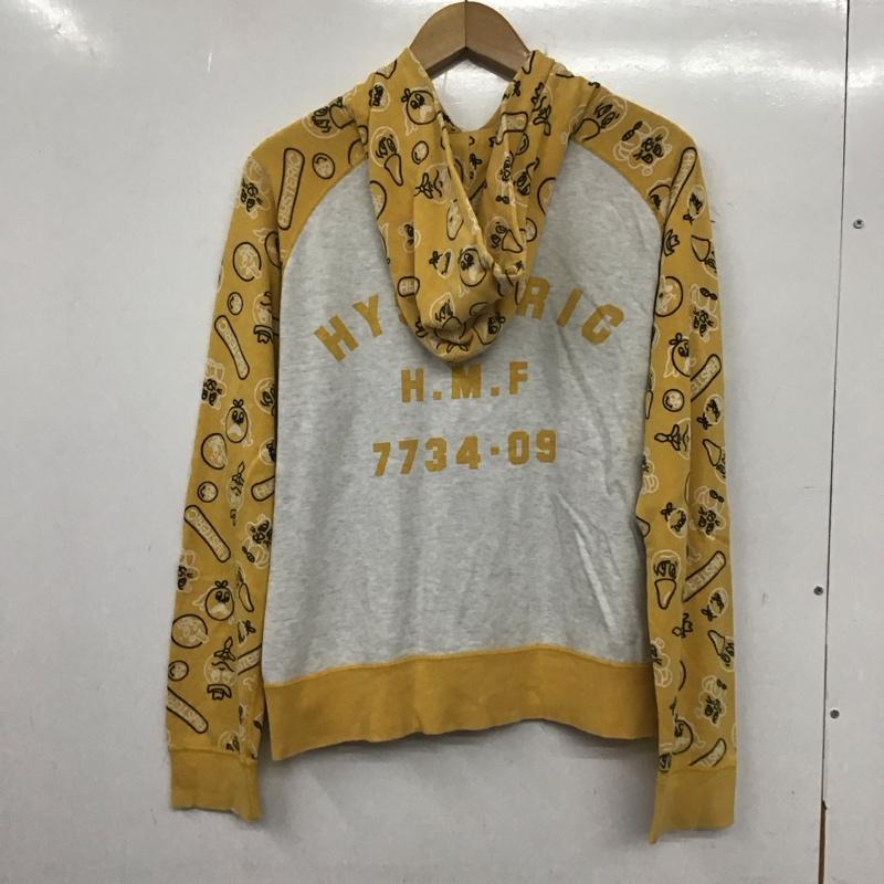 ヒステリックグラマー HYSTERIC GLAMOUR パーカー 長袖 フーディ ジップパーカー FREE ロゴ、文字 X プリント 黄 / イエロー / レディース USED 古着 中古 10138096