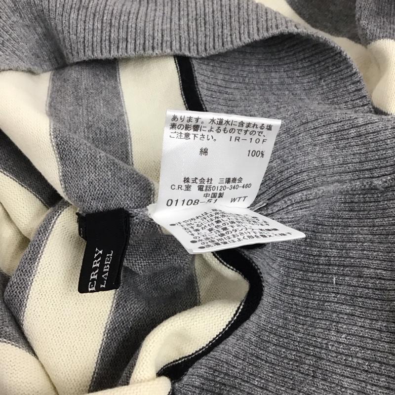 バーバリーブラックレーベル BURBERRY BLACK LABEL ニット、セーター 長袖 長袖ニットカットソー クルーネック セーター 3 ボーダー柄 灰 / グレー / X 白 / ホワイト / メンズ USED 古着 中古 10140541