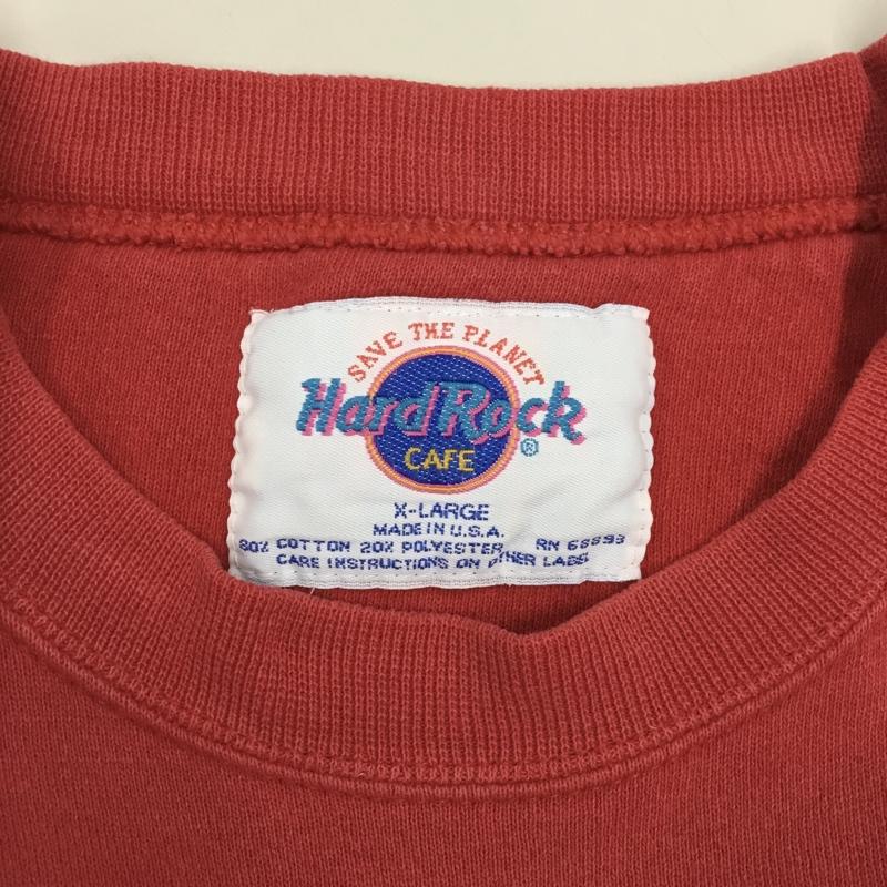 ハードロックカフェ HARD ROCK CAFE トレーナー 長袖 長袖トレーナー スウェット クルーネック リブスウェットカットソー 古着 XL ロゴ、文字 赤 / レッド / メンズ USED 古着 中古 10121688