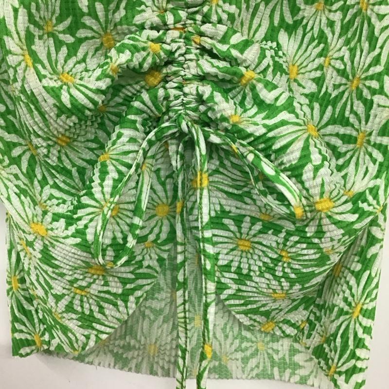 ザラ ZARA カットソー 半袖 半袖カットソー プリントシャツ Vネックカットソー L プリント 緑 / グリーン / レディース USED 古着 中古 10135449