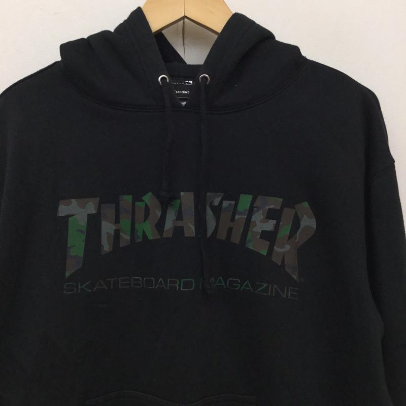 スラッシャー THRASHER パーカー 長袖 L ロゴ、文字 X カモフラージュ柄・迷彩 黒 / ブラック / メンズ USED 古着 中古 10136076