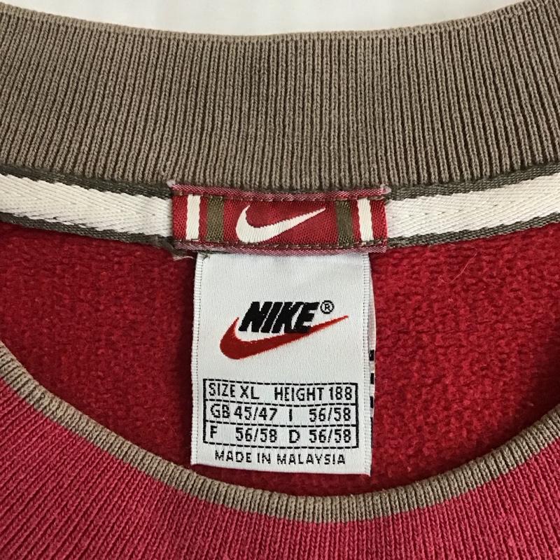 ナイキ NIKE トレーナー 長袖 長袖トレーナー スウェット クルーネック リブスウェットカットソー 90s XL ロゴ、文字 赤 / レッド /  メンズ USED 古着 中古 10116380