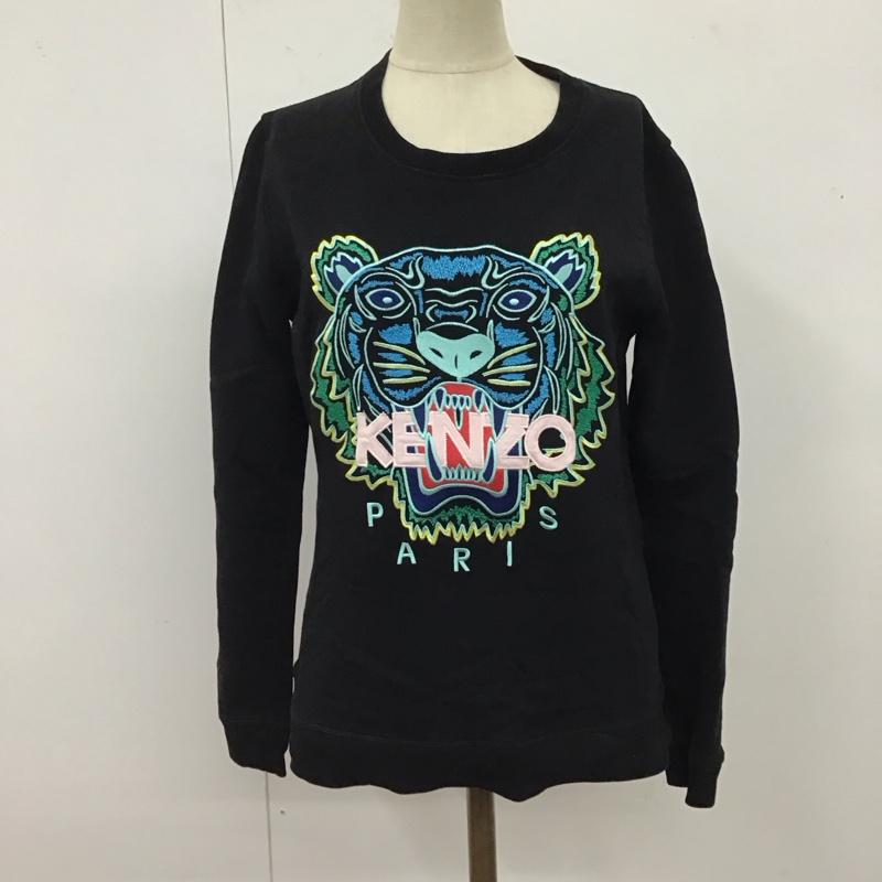 ケンゾー KENZO トレーナー 長袖 長袖トレーナー スウェット クルーネック リブスウェットカットソー S ロゴ、文字 黒 / ブラック / レディース USED 古着 中古 10122555