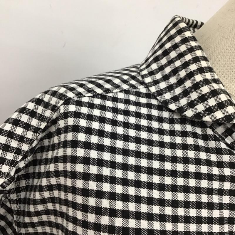 ダントン Danton シャツ、ブラウス 長袖 JD-3564 丸襟 プルオーバーシャツ チェック 38 ロゴ、文字 白 / ホワイト / X 黒 / ブラック / レディース USED 古着 中古 10126470