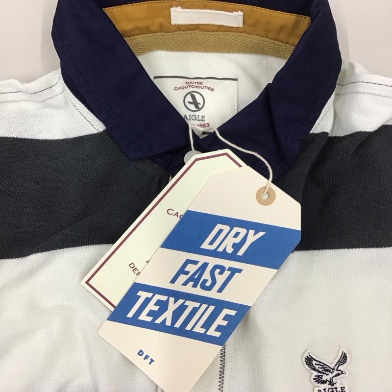 エーグル AIGLE ポロシャツ 半袖 半袖ポロシャツ 半袖カットソー カラーシャツ M ボーダー柄 白 / ホワイト / X 黒 / ブラック /  メンズ USED 古着 中古 10111027